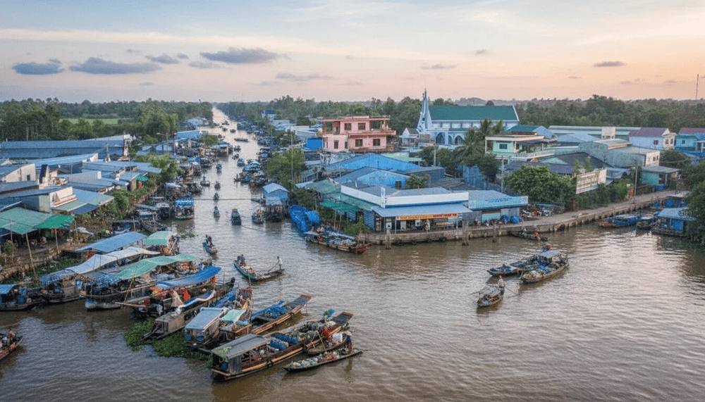 Long Xuyen Floating Market is a less touristy destination, offering an authentic local vibe unlike the more commercialized markets in the Mekong Delta